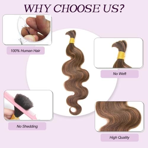 MsFan Boho Human Hair 100G 100% Brazilian Human Braiding Hair Body Wave #4/30 Human Hair for Boho Braids 20 Inch - Thumbnail 5