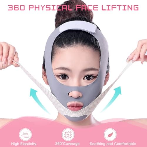 Reusable V Line Face Mask, Soft Face Chin Up Tape, Chin Strap Double Chin Eliminator V Line Lifting Mask for Women Double Chin Strap Face Slimming V Shaped Belt for Women and Men - Thumbnail 4
