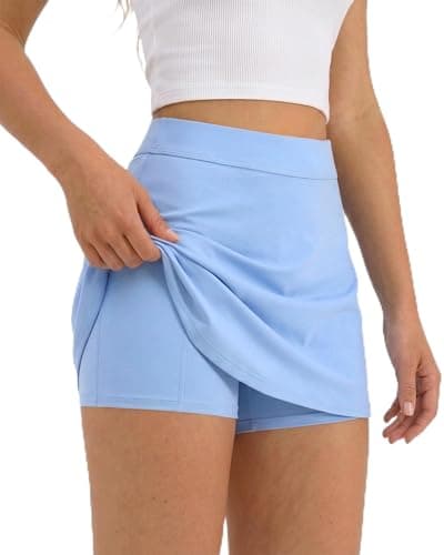 SEAJOJO Skorts for Women with Pockets High Waisted Athletic Tennis Mini Skirt with Shorts Underneath Golf Pickleball Workout Light Blue - Image 1