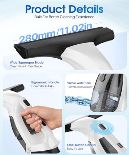 BIGITTA Window Vacuum Squeegee Cordless, 3-in-1 Electric Window Cleaner Tool with Spray & Microfiber Pad, Streak-Free 2200Pa Suction for Glass, Shower Doors, Mirrors, Tiles and Car Windows - Thumbnail 5