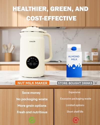 IntreLife 34 oz Nut Milk Maker Machine, 8 in 1 Soy Milk Maker with Nut Milk Bag, Plant Based Milk Maker for Almond, Oat, with Delay Start/Keep Warm/Self Cleaning, Cream - Thumbnail 4