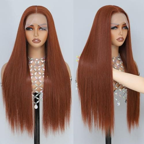 Barbique Ginger Orange Synthetic Lace Front Wig for Women, 13x6 Lace Front, Long Wavy with Baby Hair, Deep Parting, Natural Hairline, Hd Lace, Heat Resistant Fiber Wig 26 Inch