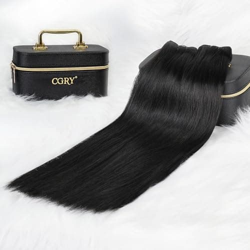 CGRY 18A Raw Indian Straight Human Hair 3 Bundles, Premium 100% Unprocessed Virgin Hair Extensions, Thick Full Ends, Natural Black Silky Soft, Luxury Reusable 28 30 32 Inch