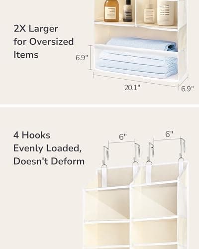 ULG Over the Door Organizer, 5-Tier Extra Large Hanging Storage with 10 Mesh Pockets, 100 lbs Capacity, Heavy Duty Door Organizer for Closet, Bedroom, Nursery Storage, Beige - Thumbnail 6