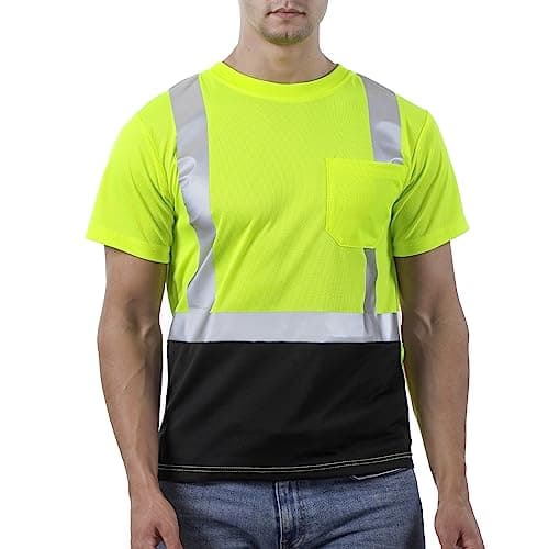 sesafety Hi Visibility Shirts for Men, Safety Shirts with Reflective Strips Class 2, Hi Vis Construction Work Shirt with Pocket Yellow 2XL - Image 1