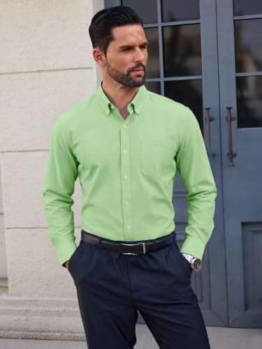GIANZEN Grade 3.5 Wrinkle-Resistant Men's Mint Green Lightweight Oxford Dress Shirts Long Sleeve Business Casual Pocket Shirt Mint Green Size S - Thumbnail 3