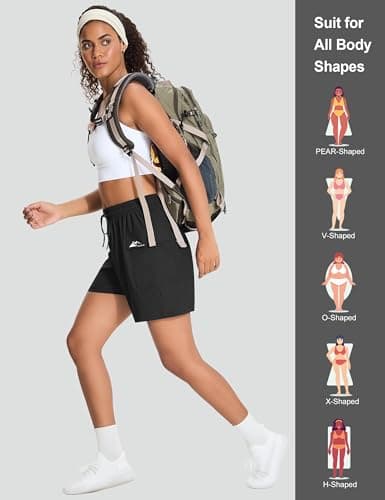 EZRUN Women's 5" Hiking Shorts Lightweight Quick Dry Athletic Shorts with Pockets Casual Golf Summer Cool Water Resistant (Black,XS) - Thumbnail 3
