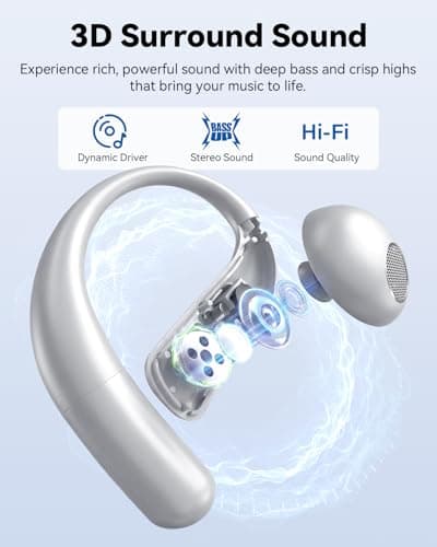Wentronic Open Ear Headphones, Wireless Earbuds Bluetooth 5.4 with Digital Display, Secure Earhook, 48H Playtime, Enhanced Sound, Clear Calls, IP55 Waterproof Ultra-Light Sports Headphones - Silver - Thumbnail 4