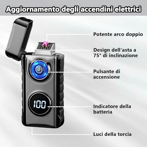 TIKIUKI Electric Lighter Dual Arc Lighter Plasma Metal Flameless Lighters Windproof Cool Lighters with LED Display for Aroma Candle,Camping (Black) - Thumbnail 2