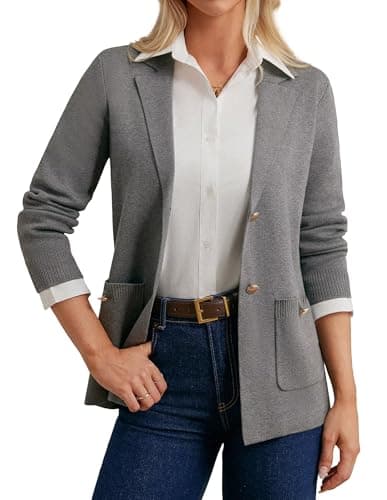 GRACE KARIN Women Casual Work Sweater Blazer Jackets Knit Open Front Sweatshirt Blazers Long Sleeve Cardigan Shrugs Jacket Gray - Image 1