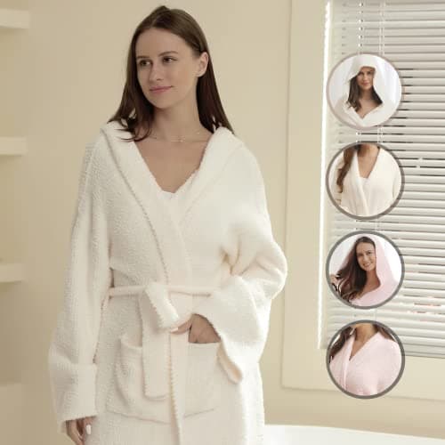 bearberry Women's Plush Bathrobe for Lounging – Ultra Soft Lightweight Cozy Hooded Robe with Pockets, Perfect Comfort for Bedroom, Spa & Relaxation, Thoughtful Gift for Mom Wife Girlfriend - Thumbnail 5