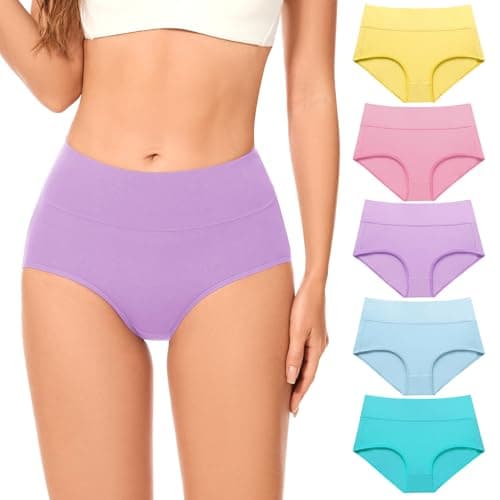 CleainKorte Womens Cotton Underwear High Waisted Briefs Full Coverage Soft Ladies Panties Multipack 5 Pack Small - Image 1