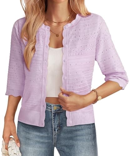 GRACE KARIN Womens Short Sleeve Cardigan Sweater Lightweight Cropped Cardigan Trendy Dressy Casual Crochet Bolero Shrugs Lilac - Image 1