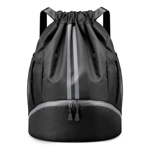 PinCute Drawstring Backpack for Women Men, Gym Bag for Soccer, Basketball, Swim, Beach, Water-Resistant Sports Backpack with Wet Pocket and Shoe Compartment, Black - Image 1