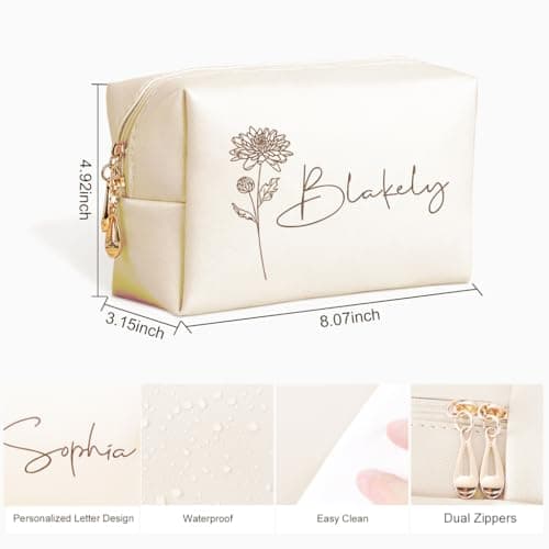 DayOfShe Personalized Name Makeup Bag for Bridesmaid Gifts Bridal Shower Wedding Gifts Custom Toiletry Bag Cosmetic Bag for Best Friend Birthday Gifts - Thumbnail 6