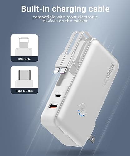 QiSa Portable Charger, Power Bank, 16000mAh Power Bank Built-in AC Wall Plug and Cables, PD 30W and QC4.0 Fast Charger for iPhone and Android Phones and Most Electronic Devices (White) - Thumbnail 6