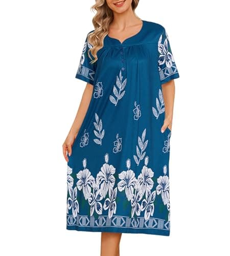 ETOSELL House Dresses for Women Floral Print Mumu Nightgowns Sleepwears with Pockets Lounge Dress - Image 1