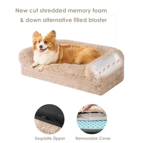 EHEYCIGA Foldable XXL Dog Bed for Large Sized Dog, 54"x38"x7.5" Faux Fur Fluffy Pet Couch Bed, Orthopedic Calming Memory Foam Big Pet Bed, Washable Pet Sofa Bed with Non-Slip Bottom, Camel - Thumbnail 6