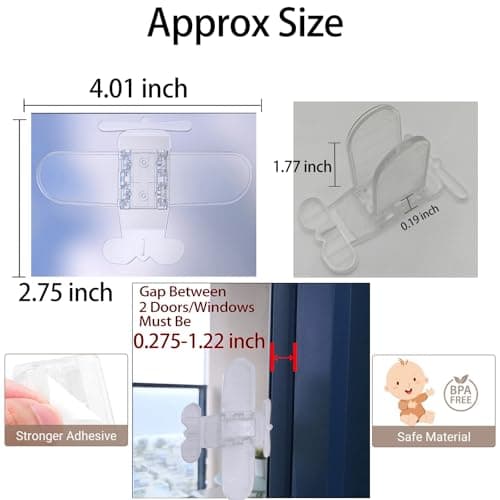 Bstsilver Sliding Door Lock, Slide Glass Closet Stopper, Child Safety Window Latch, Toddler Babyproofing Petproof Security Slider Stop Easy Install, Strong Adhesive for Patio Balcony, 2 Pack, Clear - Thumbnail 2