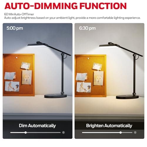 Honeywell Desk Lamp for Home Office, H4 Sunturalux™ Eye-Caring LED Desk Light, 700LM Dimmable Desk Lamp with Timer, Adjustable Desk Reading Light, Touch Auto Dimming Table Lamp for Study, Bedroom - Thumbnail 5