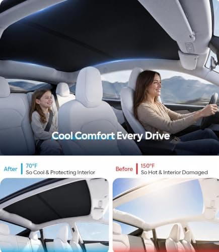 ONIONDUOLA Sunshade Roof for Tesla Model Y Juniper, UV-Resistant Sun Protection Cover, Easy Installation, Interior Preservation，Black - Thumbnail 2