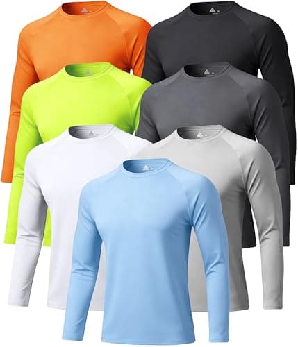 Mens Neon Long Sleeve Sun Protection Shirt UPF 50+ Moisture Wicking Active Crew Neck T Shirts Running Gym Workout Tops 7 Pack Large - Image 1