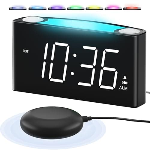 Vibrating Alarm Clock for Heavy Sleepers – Loud Alarm with Bed Shaker, 3 Wake Modes, Large 7.5” Display, 5-Level Dimmer, USB & Type-C Charging, Plug-in with Battery Backup for Bedroom, Teens & Deaf