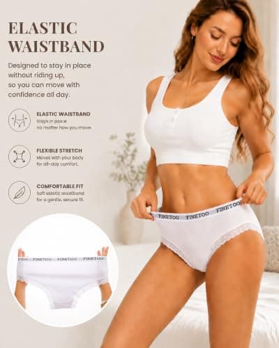 FINETOO Cotton underwear for women Cheeky Bikini Panties Low Rise Soft Lace Hipster Sexy Panty for Dailywear 6 Pack - Thumbnail 3