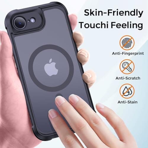 Thomo Magnetic for iPhone 17e Case/iPhone 16e Case, [Full Camera Protection] [Compatible with Magsafe] Military-Grade Shockproof, Anti-Fingerprint Translucent Matte Phone Case,Black - Thumbnail 6