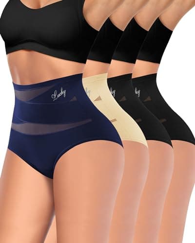 MIOTAN Women's Underwear 4 Pack Tummy Control High Waisted Postpartum Ladies Panties Compression Post Partum Nylon, Multicolor, XXXL - Image 1