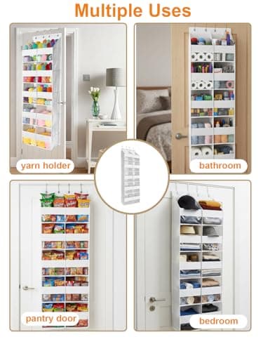 KIKJOK Over the Door Organizer, Hanging Yarn Storage, Nylon Behind Door Organizer, 5 Tiers - Clear Window Yarn Holder for Crochet, Knitting Needles, Closet, Pantry, Bedroom, Nursery, White - Thumbnail 6