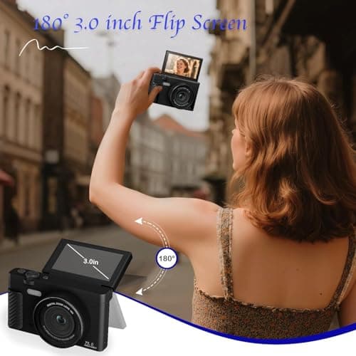 4K Vlogging Camera with 31 Filters & 64MP - 180° Flip Screen Digital Camera for YouTube with WiFi, 18X Zoom, Macro & Wide-Angle Lenses - Complete Travel Kit for Beginners, Teens - Thumbnail 6