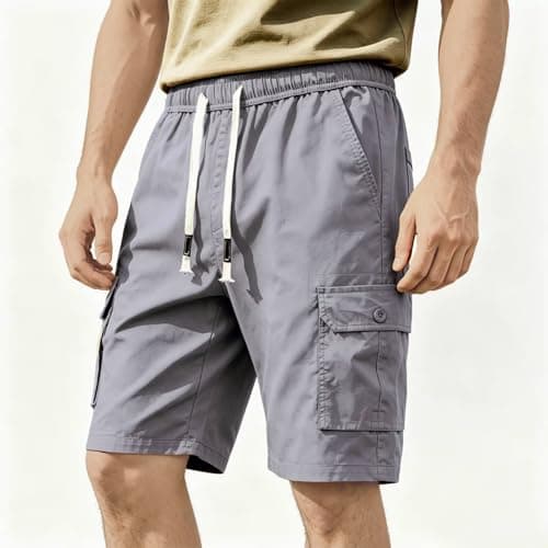 Msmsse Men's Hiking Cotton Cargo Shorts Summer Workout Casual Shorts with Multi Pockets Grey US 34 - Thumbnail 2