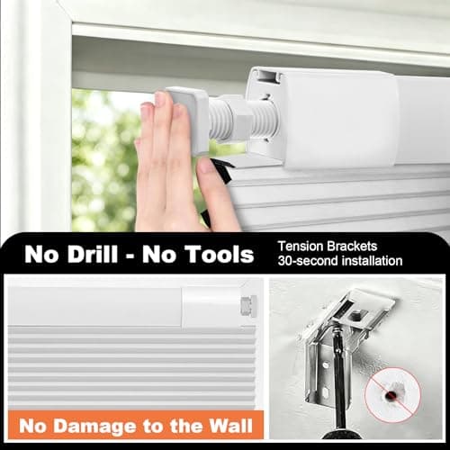Brochao Custom Blackout Cellular Shades Cordless No Drill No Tools Honeycomb Shades for Windows, Easy to Install for Indoor Windows White - Thumbnail 6
