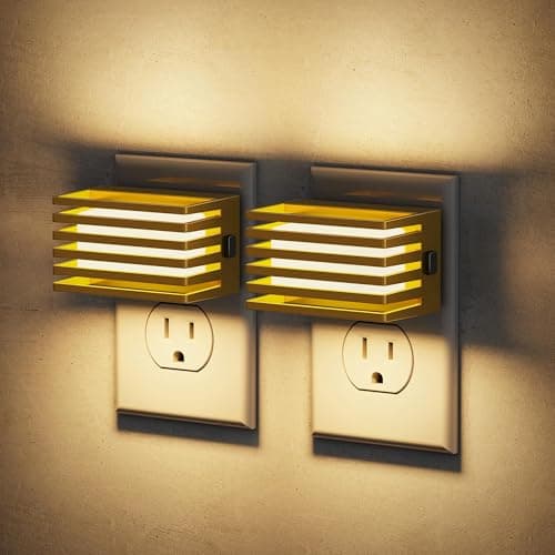 JandCase LED Night Light, Gold Night Lights Plug into Wall with Dusk to Dawn Sensor, Dimmable Plug in Night Light [2 Pack], Adjustable Brightness, 3000K Soft White Nightlight for Bedroom Bathroom - Image 1