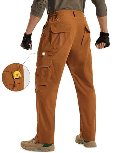 MOURCE Hiking Pants Men Lightweight Quick Dry - Water Resistant Mens Cargo Work Pants with 9 Pockets Ripstop Tactical Brown L - Thumbnail 4