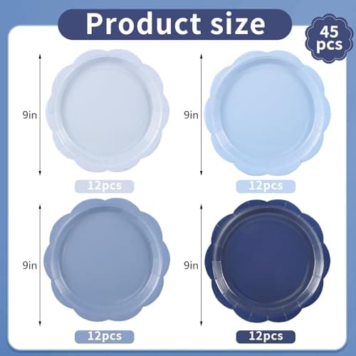 NatNarr 48 Pcs Dusty Blue Paper Plates, 9 Inch Blue Gradient Plates Scalloped Party Plate Disposable Dinner Dessert Plate for Easter Boy Baby Shower Birthday Wedding Party - Thumbnail 2