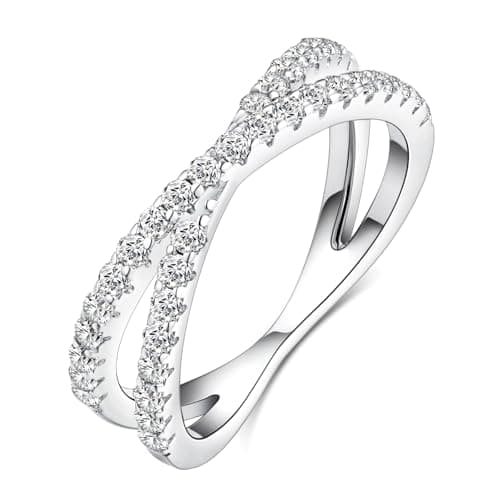 IMOLOVE Moissanite Wedding Band for Women, Criss Cross D Color VVS1 Moissanite Eternity Rings, Stackable Promise Ring for Engagement, Anniversary, Proposal Size 5.5 - Image 1