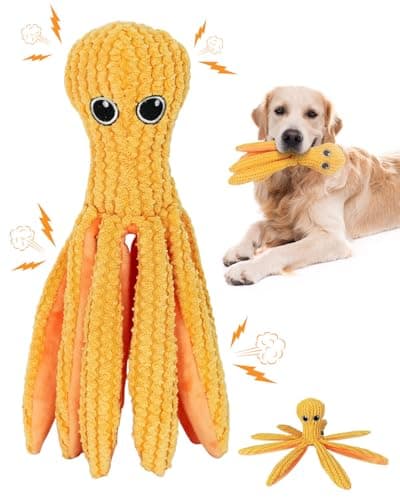 Moysoon Crinkle Squeaky Dog Toys for Medium Dogs, Durable Plush Chew Toys for Tough Play, Interactive Tug of War Toy, Teething Gift to Keep Them Busy and Relieve Boredom (Yellow Octopus) - Image 1