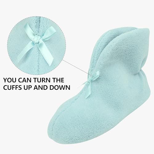 Slipper Boots, Forfoot Womens Winter Booties Slippers Coral Fleece Cozy Slip On Floor House Indoor Shoes Light Blue Non Slip Boot Slippers Size 7-8 - Thumbnail 5