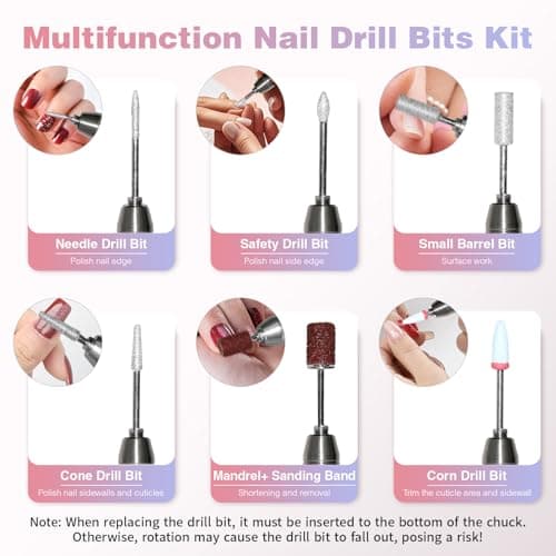 Electric Nail Drill Machine Professional, 40000 RPM Cordless Nail File Low Noise, Portable Rechargeable Nail Drill with Bits Kit for Acrylic Gel Nails Manicure & Removal - Thumbnail 5