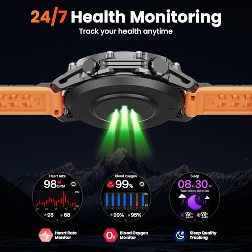 Hwagol Smart Watches for Men (Call/Notification),1.52''HD Military Smart Watch with Heart Rate/Sleep Monitor/Pedometer for Android and iOS,DIY Design Fitness Tracker,1 Pack with 2-Piece Look Set - Thumbnail 6