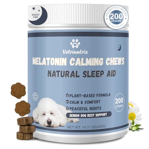 Vetriuntrix Melatonin for Dogs, Calming Chews for Dogs for Sleep, Fireworks, Storms, Thunder, Barking, Separation, Dog Calming Chews with Valerian Root & L-Theanine, 200 Count