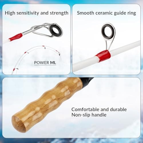 QualyQualy Ice Fishing Rod and Reel Combo, 24'' Ice Fishing Rod Set with Inline Reels 49 Pcs Lures Jig Heads and Fishing Line Ice Fishing Gear Ice Fishing Jig Line - Thumbnail 3