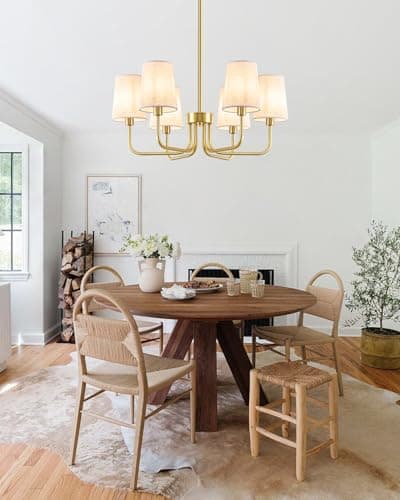 Yunnix 6-Light Gold Chandelier for Dining Room, Modern Chandelier Light Fixture with White Linen Shades, UL Listed Farmhouse Brass Chandeliers for Living Room Kitchen Bedroom Entryway Foyer - Thumbnail 3