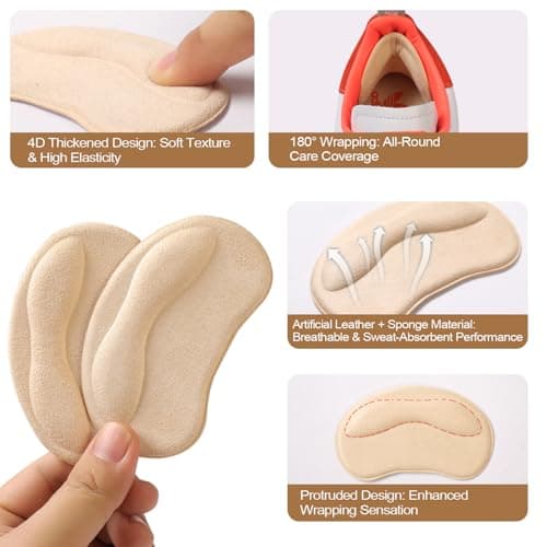 GQTJP Heel Pads Cushion Inserts for Loose Shoes, Heel Grips & Liners for Men Women – Protectors Against Blisters, Heel Pain, Slipping & Friction(6 Pairs, Beige) - Thumbnail 5