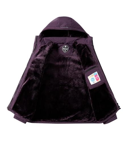 BOWOXO Women's Ski Jacket Thicken Winter Snow Coat Warm Fleece Mountain Waterproof Female Jacket Hooded Windbreaker(Purple,M) - Thumbnail 4