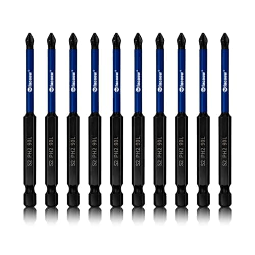 Facoow 10 Pack Phillips Impact Driver Bits, #2 Phillips Head Magnetic Screwdriver Bits Set, 3.5Inch S2 Alloy Steel Impact Bits, 1/4" Hex Shank Screwdriver Drill Bit, CNC Machined ph2 Impact Drill Bits