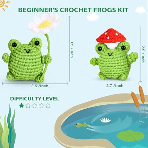 Crochetta Crochet Kit for Beginners, Beginner Crochet Animal Kits for Adults with Step-by-Step Video Tutorials, DIY Knitting & Crocheting Craft Hobbies Supplies, 2 Pack Frog Amigurumi(40%+ Yarn) - Thumbnail 6