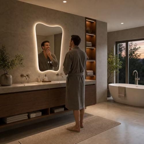 24“x36” Irregular Backlit Bathroom Mirror with Lights, Abstract Vanity Mirror with Lights, Anti-Fog Wall Mirror,Dimmable - Thumbnail 6
